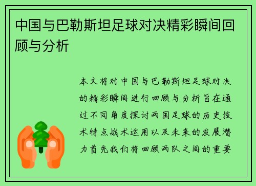 中国与巴勒斯坦足球对决精彩瞬间回顾与分析