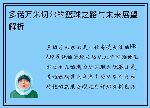 多诺万米切尔的篮球之路与未来展望解析