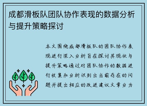 成都滑板队团队协作表现的数据分析与提升策略探讨