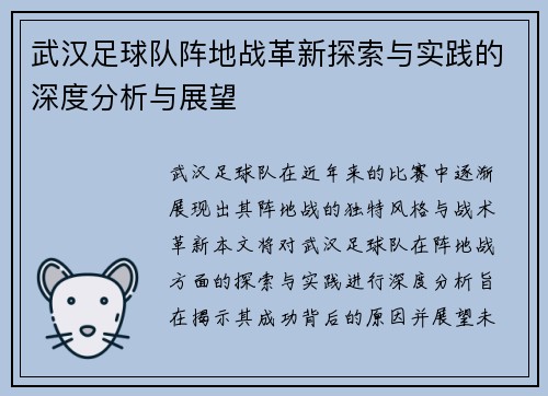 武汉足球队阵地战革新探索与实践的深度分析与展望