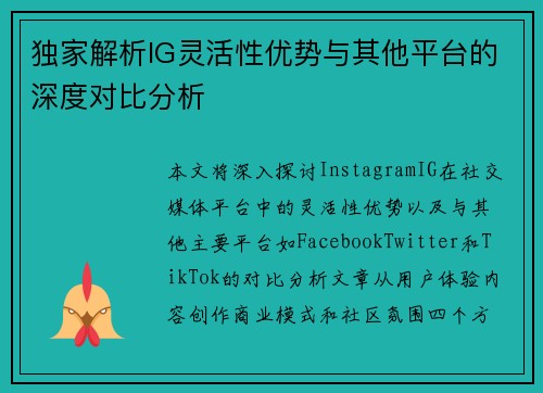 独家解析IG灵活性优势与其他平台的深度对比分析